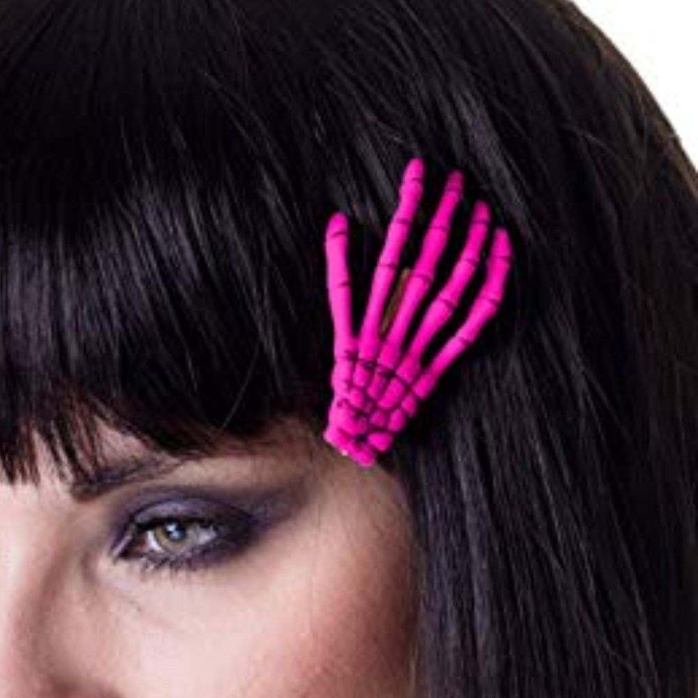 New Hot Pink Skeleton Hand Hair Clips Barrettes - Picture 2 of 3